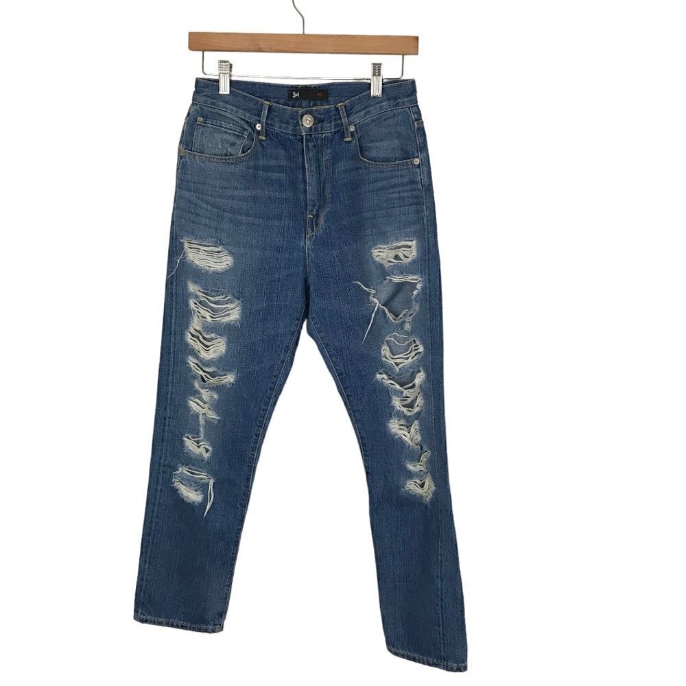3X1 NYC  High Rise 5 Pocket Zip Up Distressed Jeans Size 26